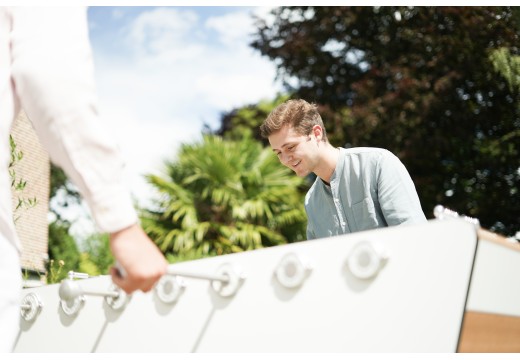 Can a table soccer table be placed outdoors?